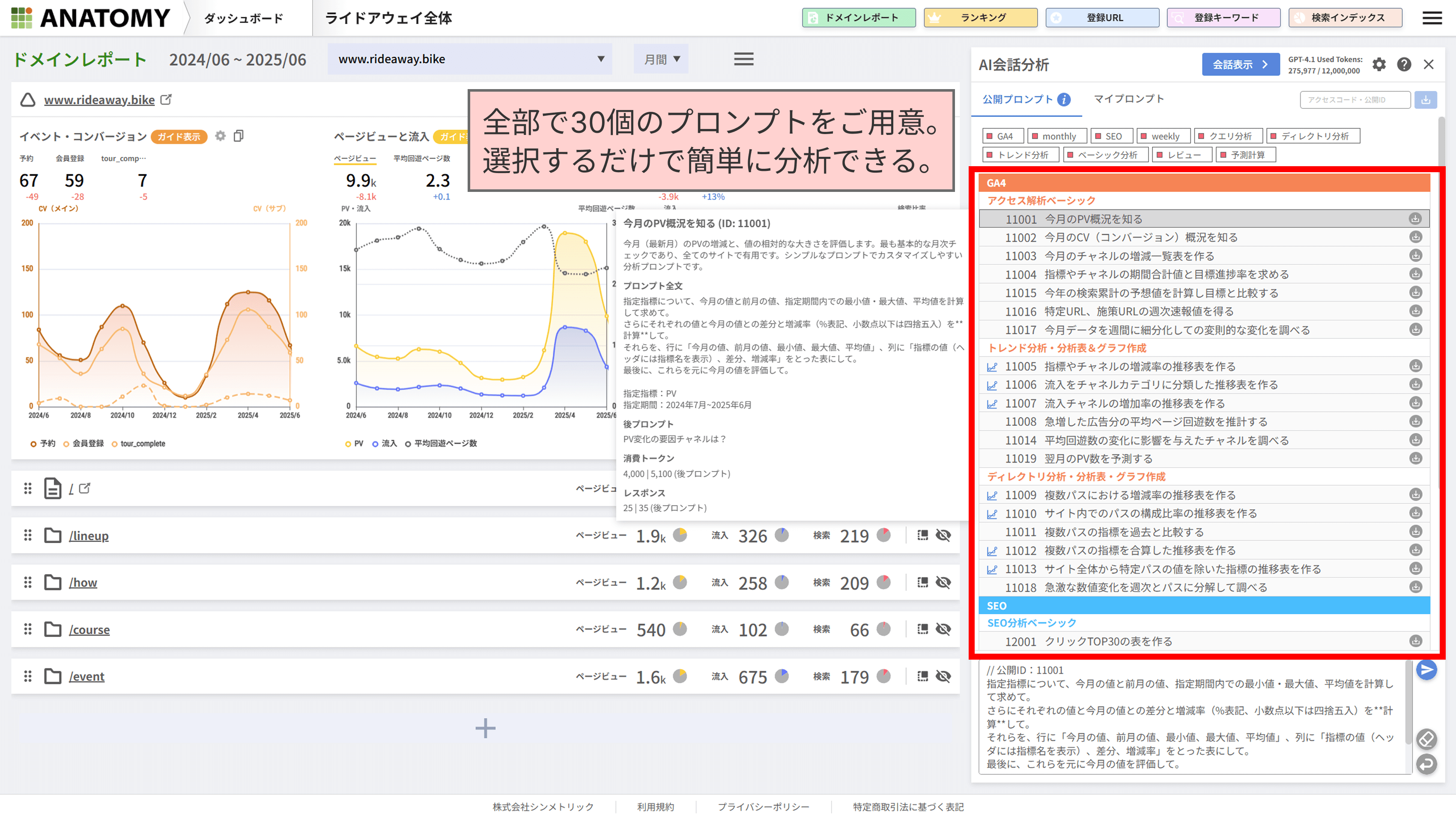 サイト分析ツール「アナトミー」のAI分析機能画面