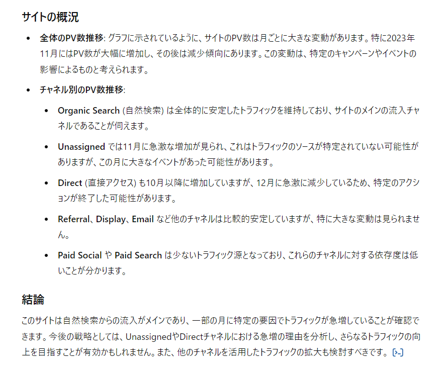 ChatGPTで出力したPV数の増減要因の分析内容