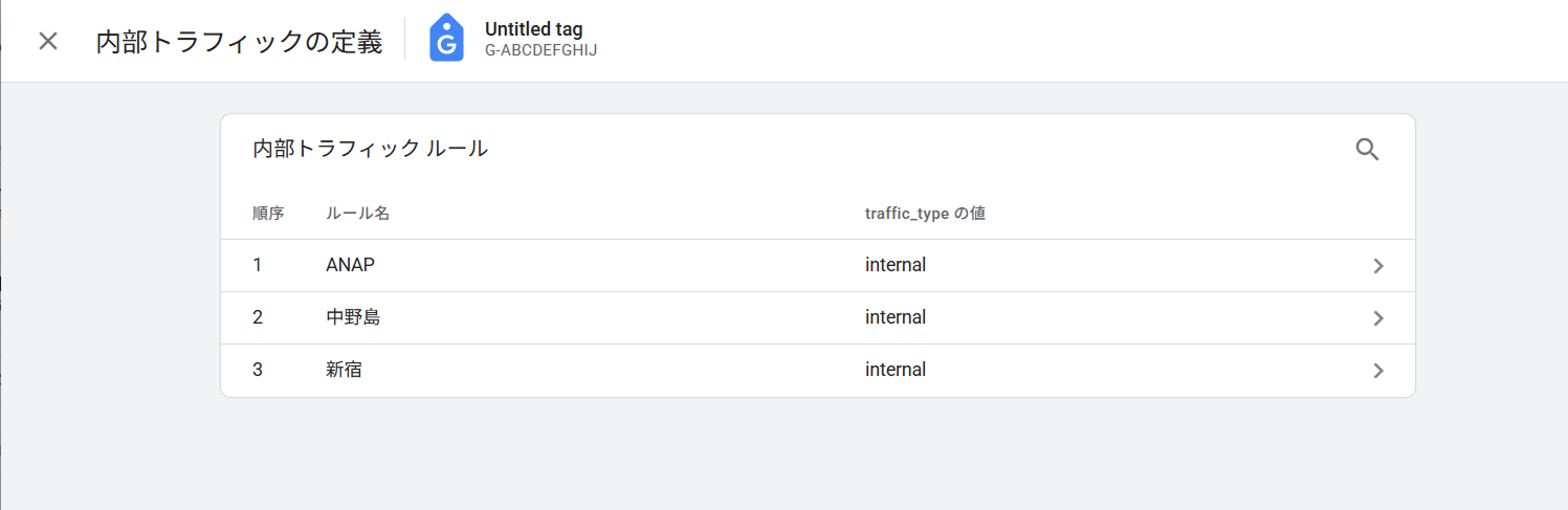 Google タグで内部トラフィックの定義を確認する